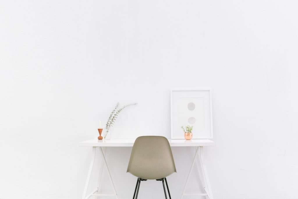 chair and table in white room